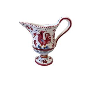 Vintage Orvieto Rooster Pitcher Red White Ceramic Deruta Italy Signed P.V.